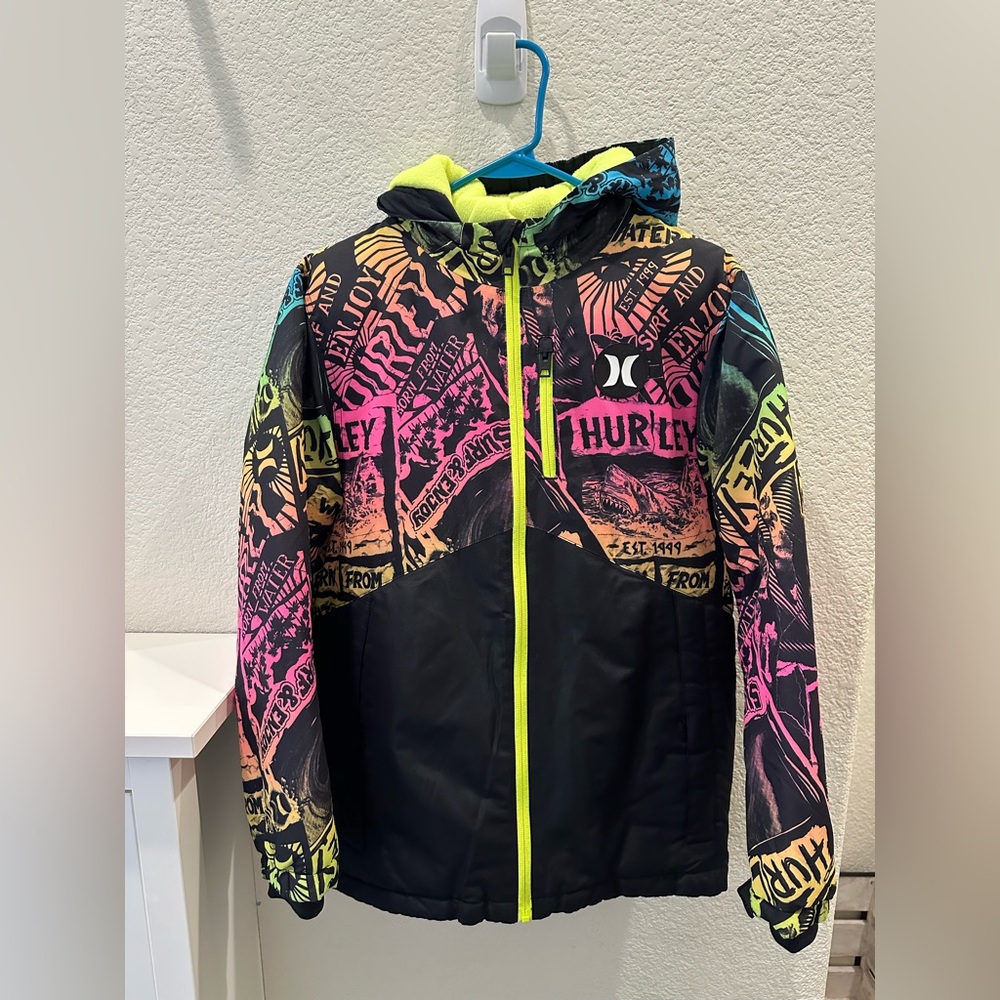 Hurley Black and Neon Yellow Jacket - Youth Large